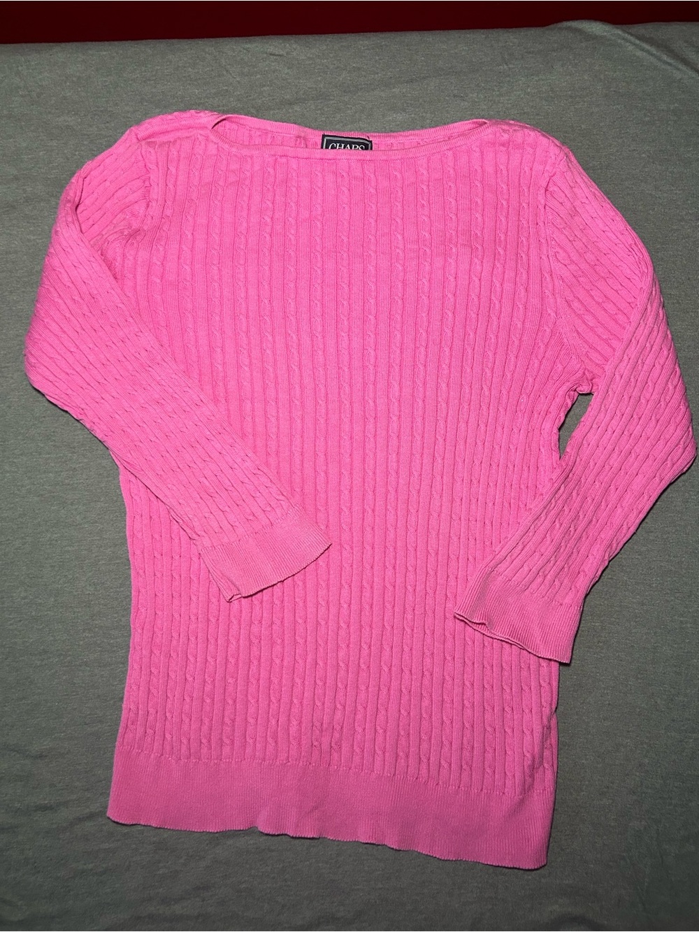 Chaps Pink Cable-Knit Boatneck Sweater 3/4 sleeve